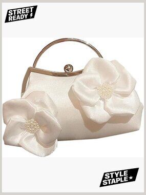 Ruched Bowknot Evening Clutch Purse with Chain Strap